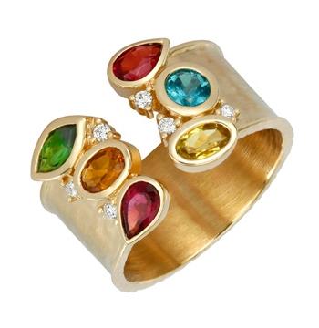 0.09 Ctw Diamond 14k Yellow Gold Tourmaline Round Shape Womens Gemstone Ring