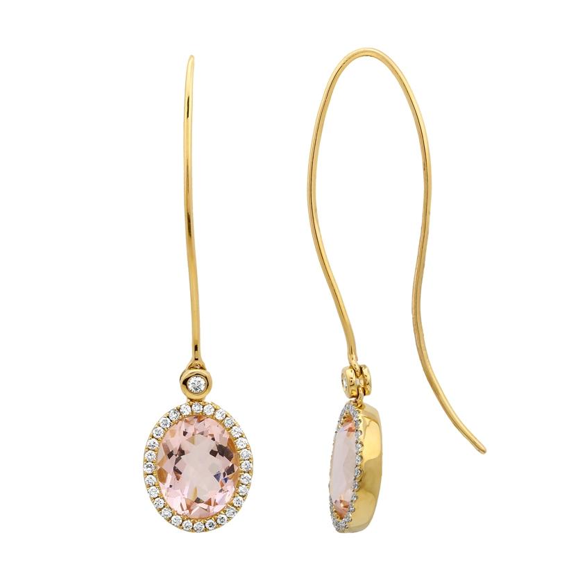 0.29 Ctw Diamond 14k Yellow Gold Morganite Round Shape Womens Gemstone Earrings