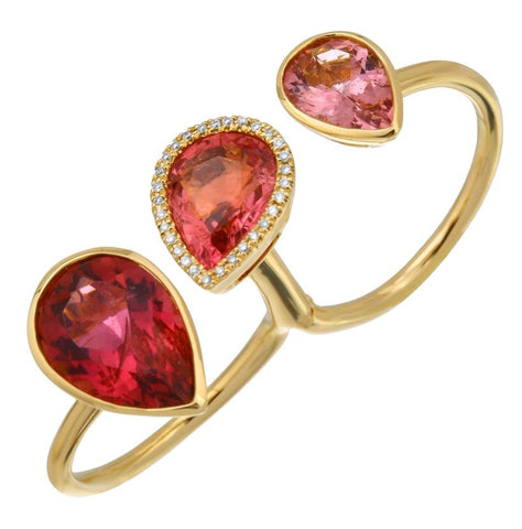 0.08 Ctw Diamond 14k Yellow Gold Tourmaline Round Shape Womens Gemstone Ring