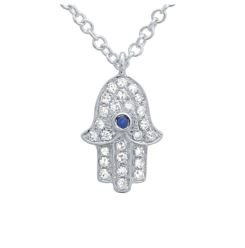 0.08 Ctw Diamond 14k White Gold Sapphire Round Shape Womens Gemstone Necklace Pendant With 16 Inch Chain