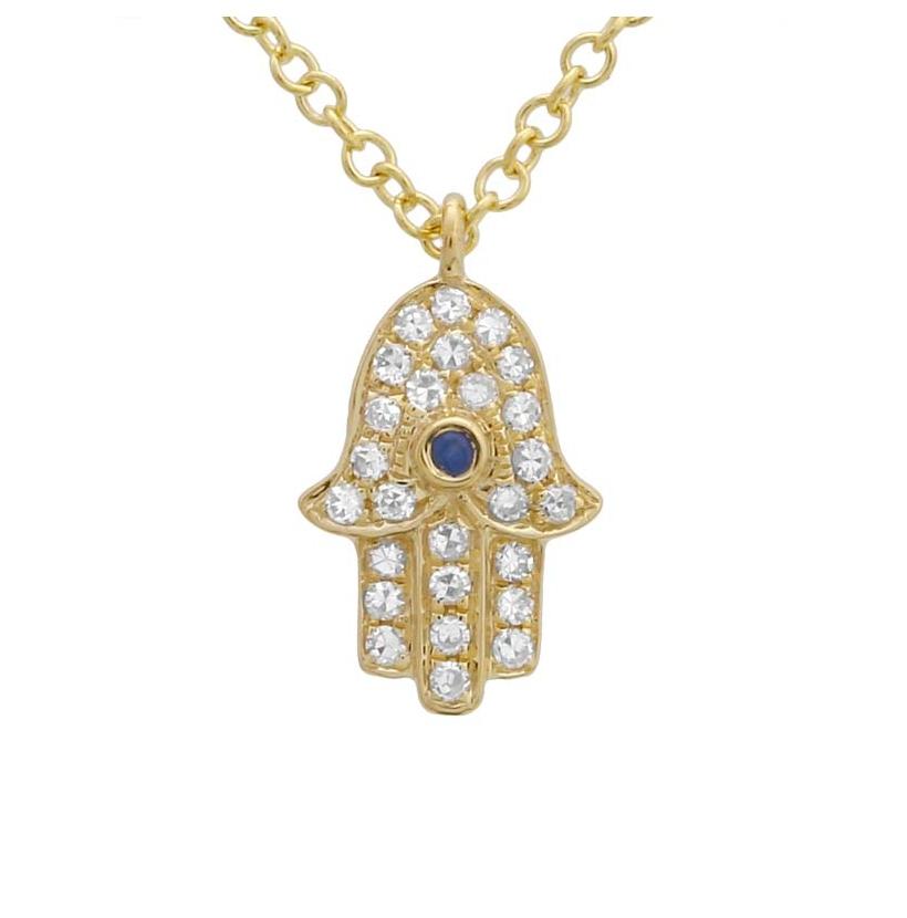 0.09 Ctw Diamond 14k Yellow Gold Sapphire Round Shape Womens Gemstone Necklace Pendant With 16 Inch Chain