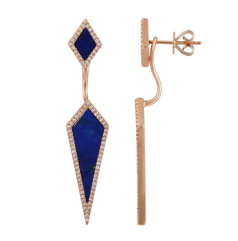 0.44 Ctw Diamond 14k Rose Gold Lapis Round Shape Womens Gemstone Earrings