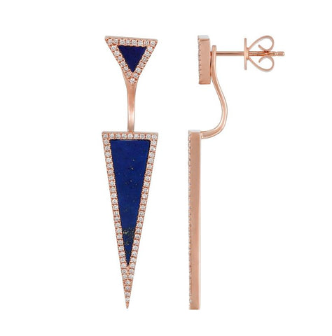 0.43 Ctw Diamond 14k Rose Gold Lapis Round Shape Womens Gemstone Earrings