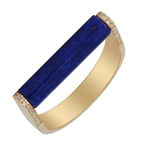 0.14 Ctw Diamond 14k Yellow Gold Lapis Round Shape Womens Gemstone Ring