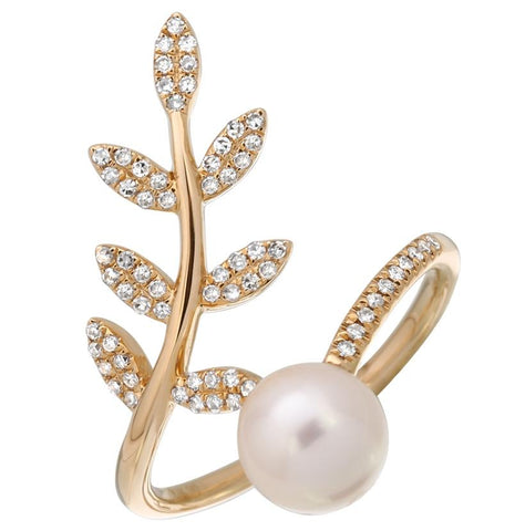 0.21 Ctw Diamond 14k Yellow Gold Pearl Ring