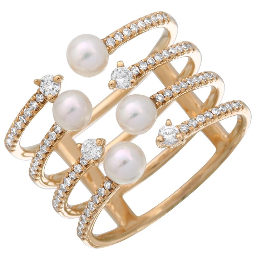 0.32 Ctw Diamond 14k Yellow Gold Pearl Ring