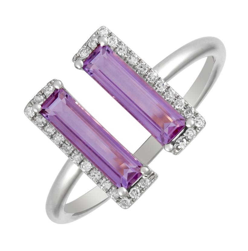 0.09 Ctw Diamond 14k White Gold Amethyst Round Shape Womens Gemstone Ring
