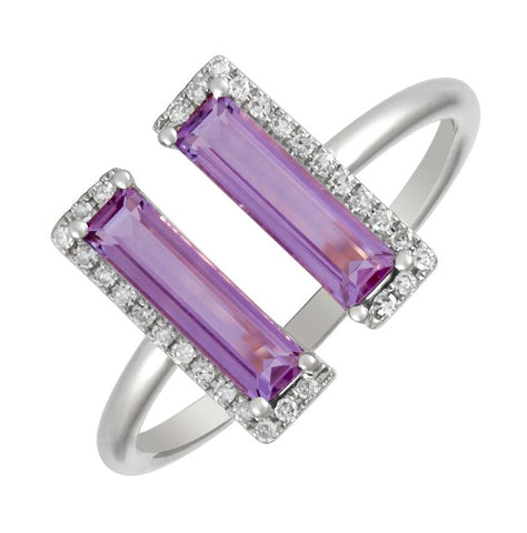 0.09 Ctw Diamond 14k White Gold Amethyst Round Shape Womens Gemstone Ring