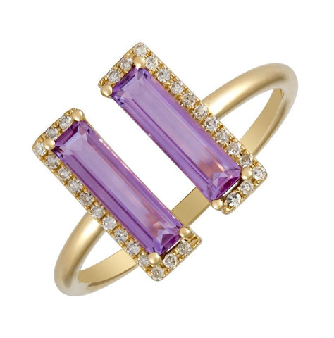 0.09 Ctw Diamond 14k Yellow Gold Amethyst Round Shape Womens Gemstone Ring