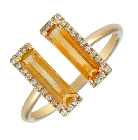 0.09 Ctw Diamond 14k Yellow Gold Citrine Round Shape Womens Gemstone Ring