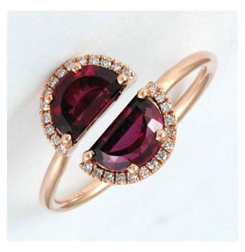 0.09 Ctw Diamond 14k Rose Gold Garnet Round Shape Womens Gemstone Ring