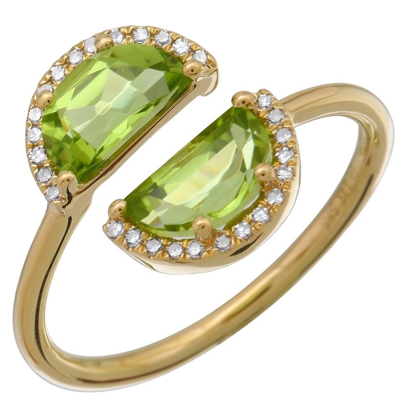 0.09 Ctw Diamond 14k Yellow Gold Peridot Round Shape Womens Gemstone Ring