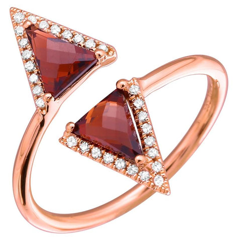0.1 Ctw Diamond 14k Rose Gold Garnet Round Shape Womens Gemstone Ring