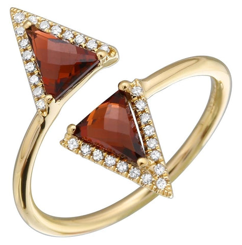 0.1 Ctw Diamond 14k Yellow Gold Garnet Round Shape Womens Gemstone Ring