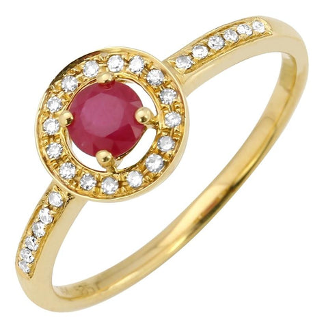 0.09 Ctw Diamond 14k Yellow Gold Ruby Round Shape Womens Gemstone Ring