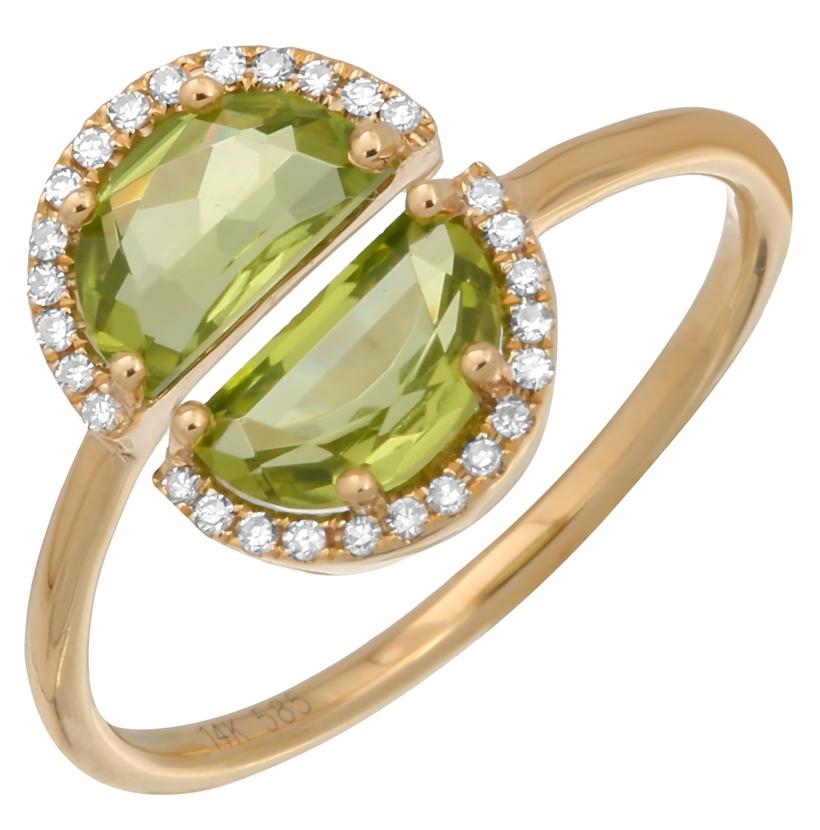 0.09 Ctw Diamond 14k Yellow Gold Peridot Round Shape Womens Gemstone Ring