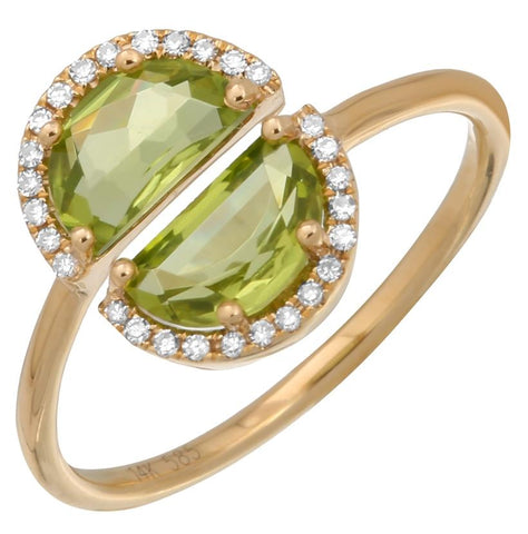 0.09 Ctw Diamond 14k Yellow Gold Peridot Round Shape Womens Gemstone Ring