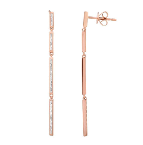 0.31 Ctw Diamond 14k Rose Gold Baguette Shape Womens Diamond Earrings