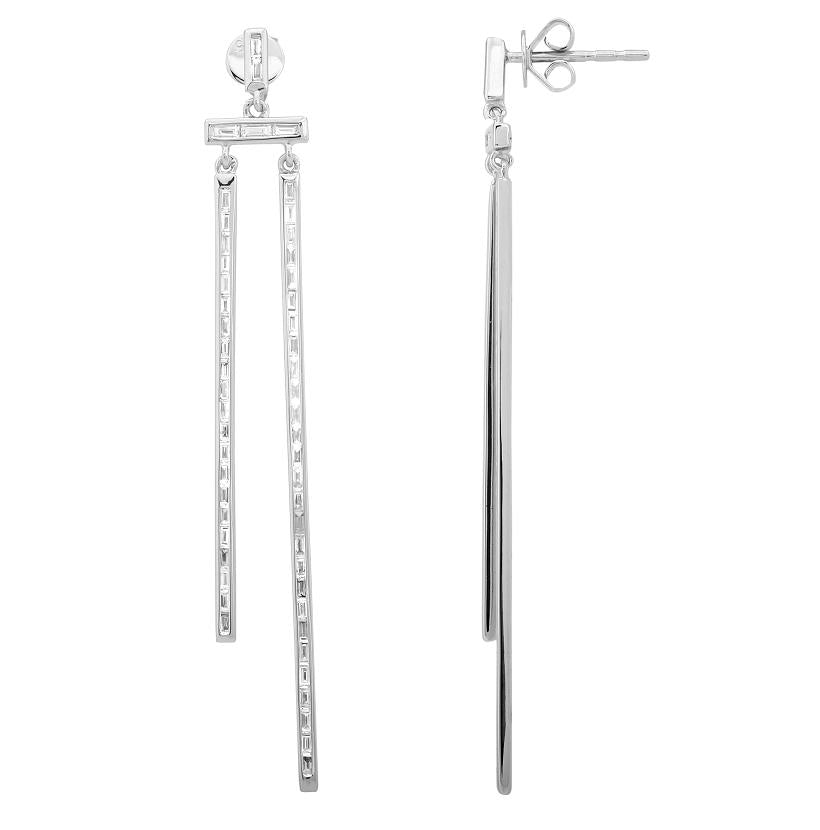 0.84 Ctw Diamond 14k White Gold Baguette Shape Womens Diamond Earrings