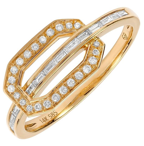 0.21 Ctw Diamond 14k Yellow Gold Round Baguette Shape Womens Diamond Ring