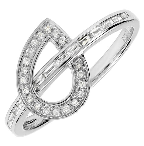 0.19 Ctw Diamond 14k White Gold Round Baguette Shape Womens Diamond Ring