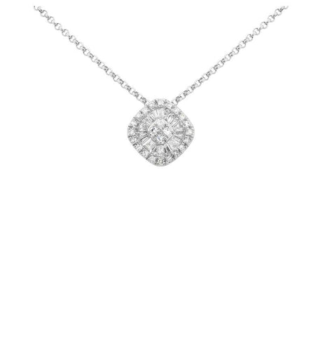 0.26 Ctw Diamond 14k White Gold Round Tap Baguette Shape Womens Diamond Necklace Pendant With 16 Inch Chain