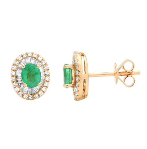 0.42 Ctw Diamond 14k Yellow Gold Emerald Round Tap Baguette Shape Womens Gemstone Earrings