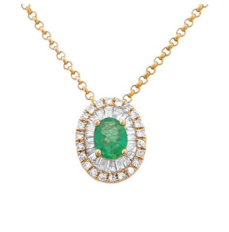 0.22 Ctw Diamond 14k Yellow Gold Emerald Round Tap Baguette Shape Womens Gemstone Necklace Pendant With 16 Inch Chain