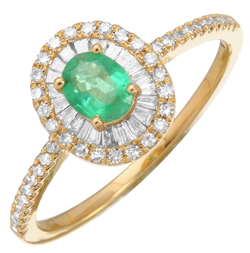 0.25 Ctw Diamond 14k Yellow Gold Emerald Round Tap Baguette Shape Womens Gemstone Ring