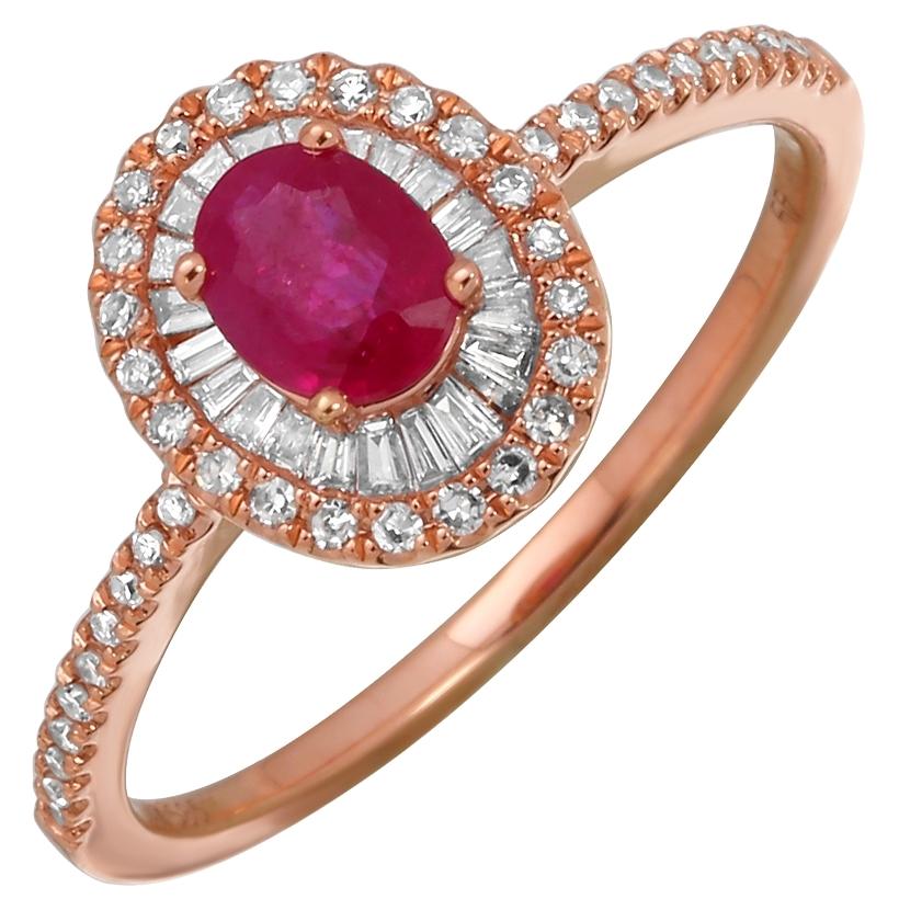 0.28 Ctw Diamond 14k Rose Gold Ruby Round Tap Baguette Shape Womens Gemstone Ring