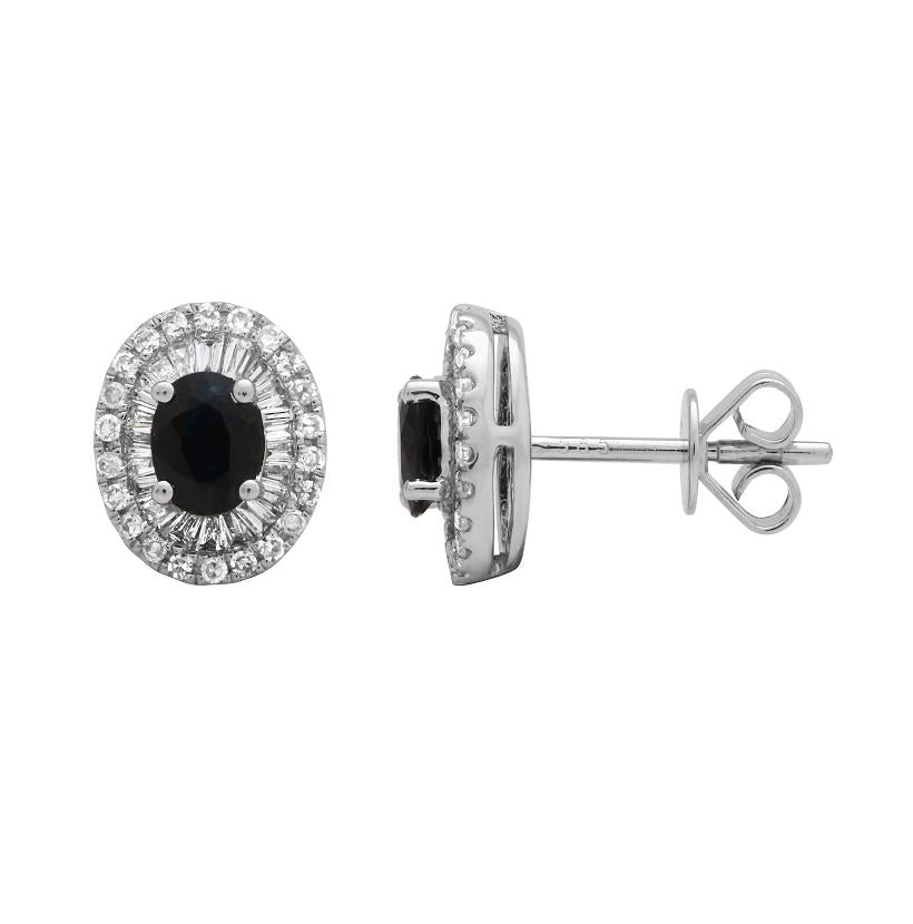 0.43 Ctw Diamond 14k White Gold Sapphire Round Tap Baguette Shape Womens Gemstone Earrings