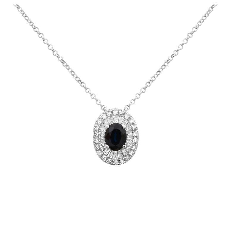 0.23 Ctw Diamond 14k White Gold Sapphire Round Tap Baguette Shape Womens Gemstone Necklace Pendant With 16 Inch Chain