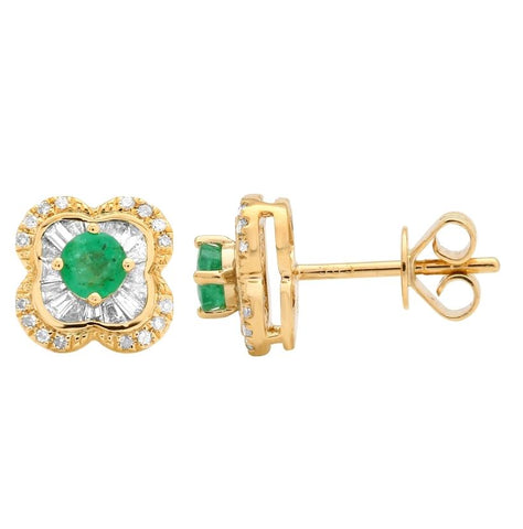 0.37 Ctw Diamond 14k Yellow Gold Emerald Round Tap Baguette Shape Womens Gemstone Earrings