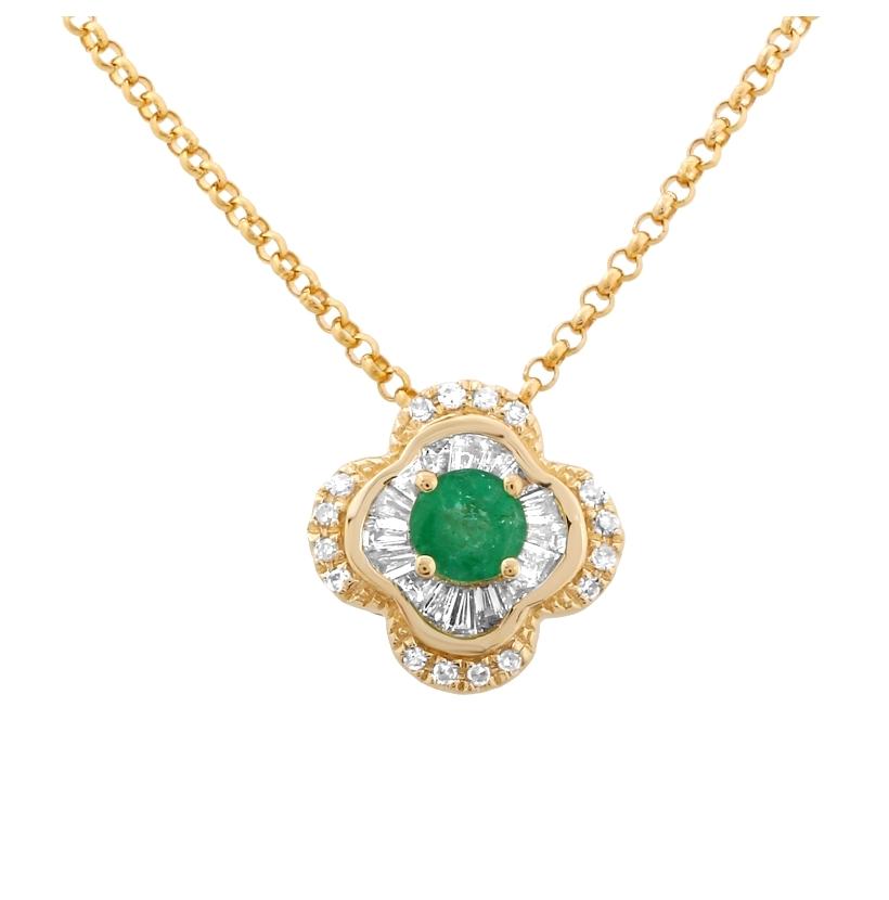 0.19 Ctw Diamond 14k Yellow Gold Emerald Round Tap Baguette Shape Womens Gemstone Necklace Pendant With 16 Inch Chain