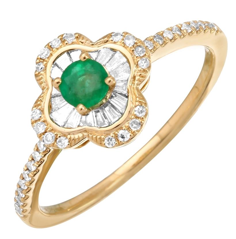 0.23 Ctw Diamond 14k Yellow Gold Emerald Round Tap Baguette Shape Womens Gemstone Ring