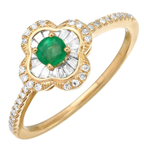 0.23 Ctw Diamond 14k Yellow Gold Emerald Round Tap Baguette Shape Womens Gemstone Ring