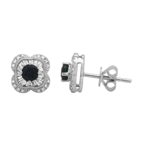 0.34 Ctw Diamond 14k White Gold Sapphire Round Tap Baguette Shape Womens Gemstone Earrings