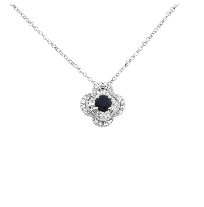 0.17 Ctw Diamond 14k White Gold Sapphire Round Tap Baguette Shape Womens Gemstone Necklace Pendant With 16 Inch Chain