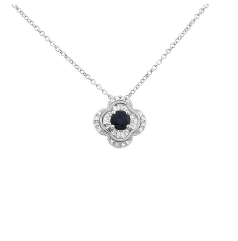 0.17 Ctw Diamond 14k White Gold Sapphire Round Tap Baguette Shape Womens Gemstone Necklace Pendant With 16 Inch Chain