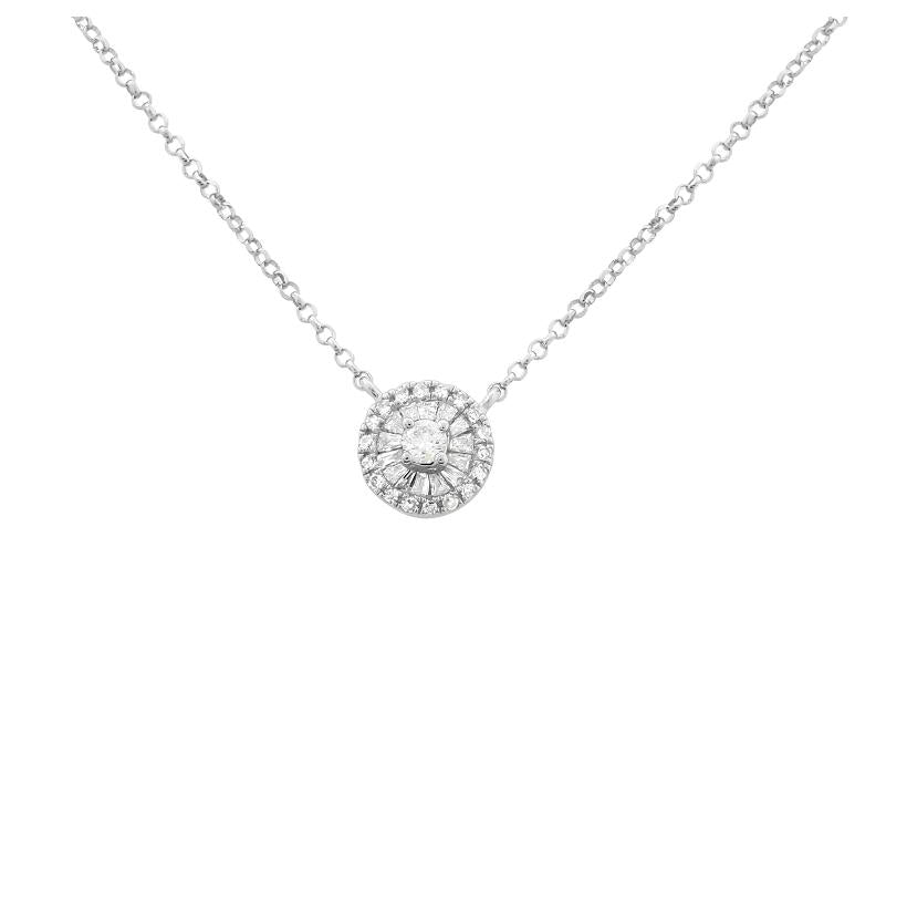 0.14 Ctw Diamond 14k White Gold Round Tap Baguette Shape Womens Diamond Necklace