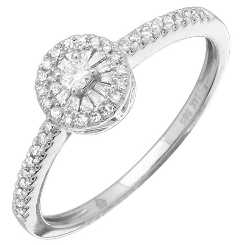 0.19 Ctw Diamond 14k White Gold Round Tap Baguette Shape Womens Diamond Ring