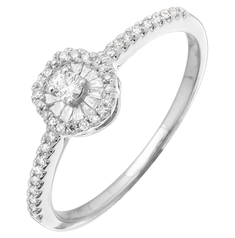 0.19 Ctw Diamond 14k White Gold Round Tap Baguette Shape Womens Diamond Ring