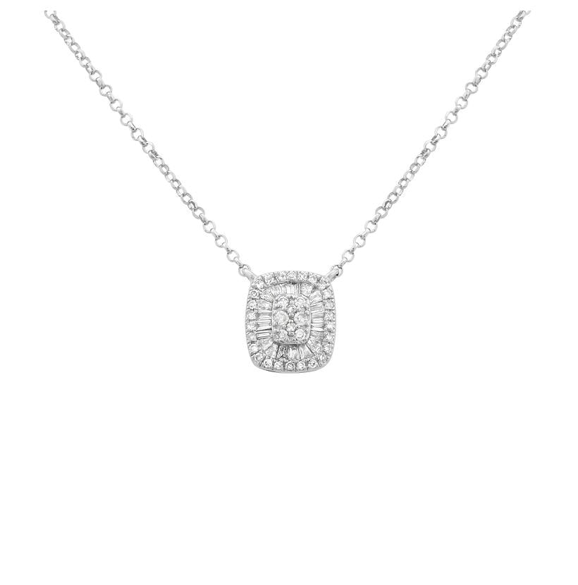 0.2 Ctw Diamond 14k White Gold Round Tap Baguette Shape Womens Diamond Necklace