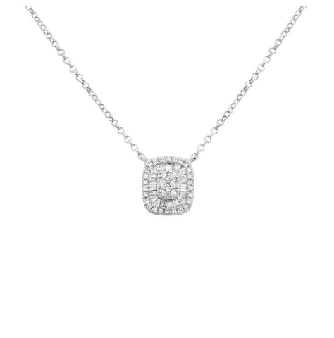 0.2 Ctw Diamond 14k White Gold Round Tap Baguette Shape Womens Diamond Necklace