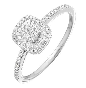 0.25 Ctw Diamond 14k White Gold Round Tap Baguette Shape Womens Diamond Ring