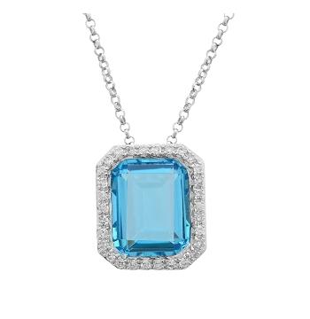 0.15 Ctw Diamond 14k White Gold Topaz Round Shape Womens Gemstone Necklace Pendant With 16 Inch Chain