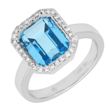 0.15 Ctw Diamond 14k White Gold Topaz Round Shape Womens Gemstone Ring