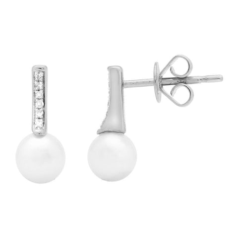 0.03 Ctw Diamond 14k White Gold Pearl Earrings