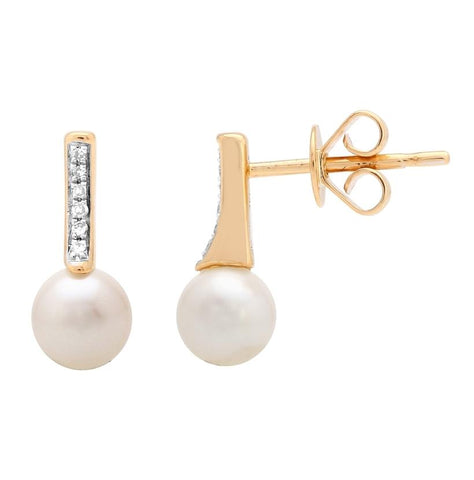 0.03 Ctw Diamond 14k Yellow Gold Pearl Earrings