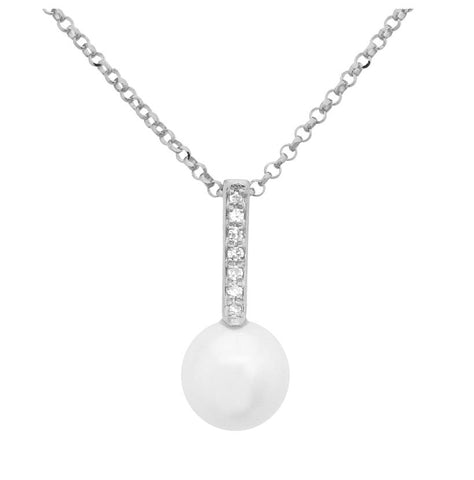 0.02 Ctw Diamond 14k White Gold Pearl Necklace Pendant With 16 Inch Chain